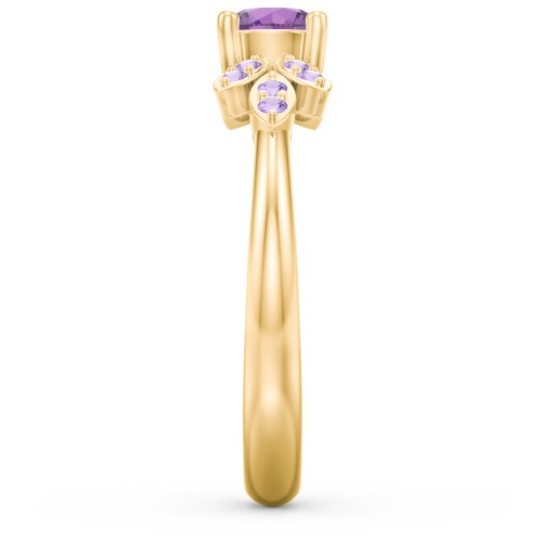 Round Birthstone Ring With Petal Accents – 18K Gold Plated Silver with Amethyst and Amethyst Premium Zirconia