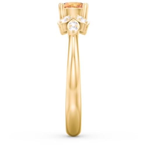 Round Birthstone Ring With Petal Accents – 18K Gold Plated Silver with Citrine and White Premium Zirconia