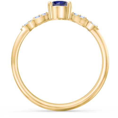 Round Birthstone Ring With Petal Accents – 18K Gold Plated Silver with Blue Sapphire and Fancy Blue Premium Zirconia