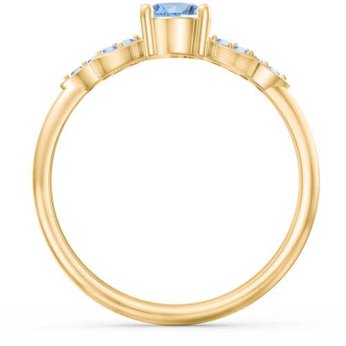 Round Birthstone Ring With Petal Accents – 18K Gold Plated Silver with Blue Topaz and Fancy Blue Premium Zirconia