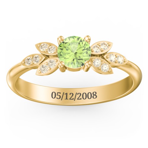 Round Birthstone Ring With Petal Accents – 18K Gold Plated Silver with Peridot and Fancy Yellow Premium Zirconia