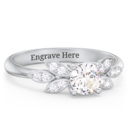 Round Birthstone Ring With Petal Accents in 925 Sterling Silver with Cubic Zirconia and White Premium Zirconia