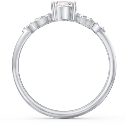 Round Birthstone Ring With Petal Accents – Sterling Silver with Cubic Zirconia and White Premium Zirconia
