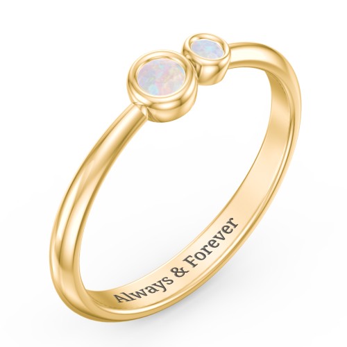 Generations 2-Stone Bezel Set Mother's Ring – 18K Gold Plated Silver with Opal