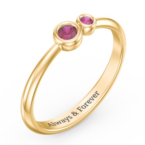 Generations 2-Stone Bezel Set Mother's Ring – 18K Gold Plated Silver with Ruby