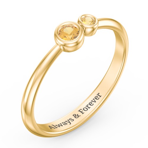 Generations 2-Stone Bezel Set Mother's Ring – 18K Gold Plated Silver with Citrine