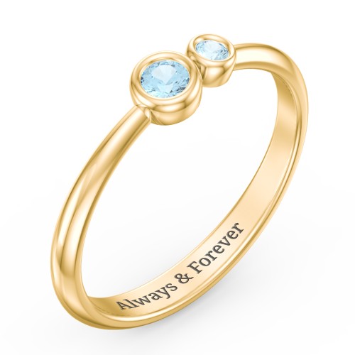 Generations 2-Stone Bezel Set Mother's Ring – 18K Gold Plated Silver with Blue Topaz