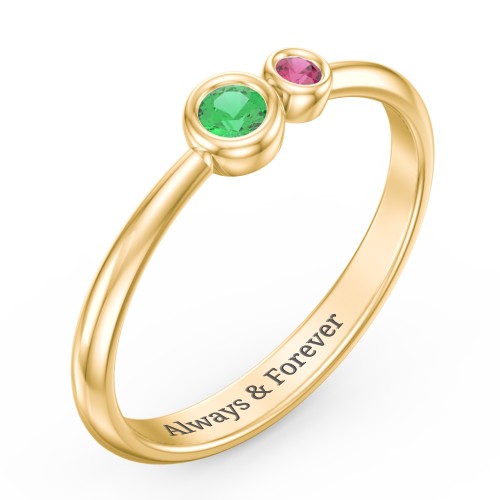 Generations 2-Stone Bezel Set Mother's Ring – 18K Gold Plated Silver with Emerald and Ruby