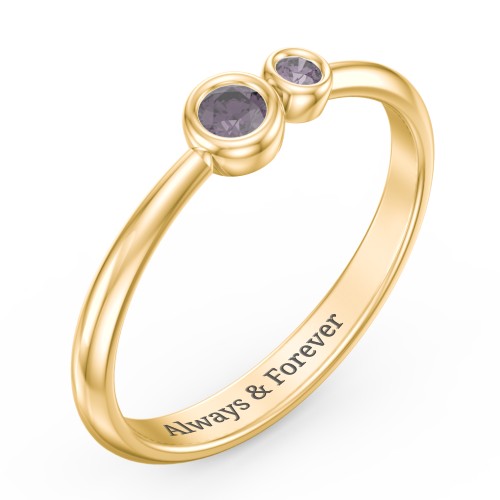 Generations 2-Stone Bezel Set Mother's Ring – 18K Gold Plated Silver with Alexandrite