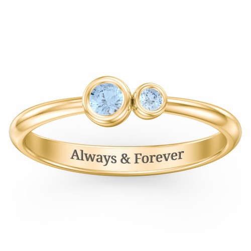 Generations 2-Stone Bezel Set Mother's Ring – 18K Gold Plated Silver with Blue Topaz
