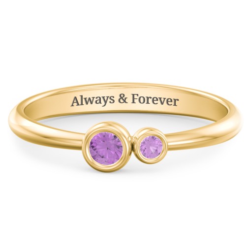 Generations 2-Stone Bezel Set Mother's Ring – 18K Gold Plated Silver with Amethyst