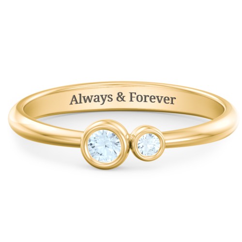 Generations 2-Stone Bezel Set Mother's Ring – 18K Gold Plated Silver with Aquamarine
