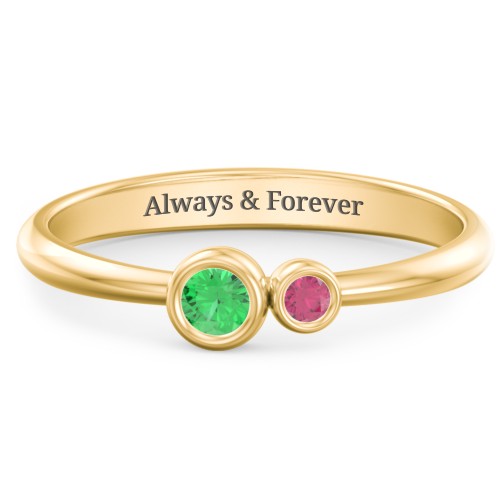Generations 2-Stone Bezel Set Mother's Ring – 18K Gold Plated Silver with Emerald and Ruby