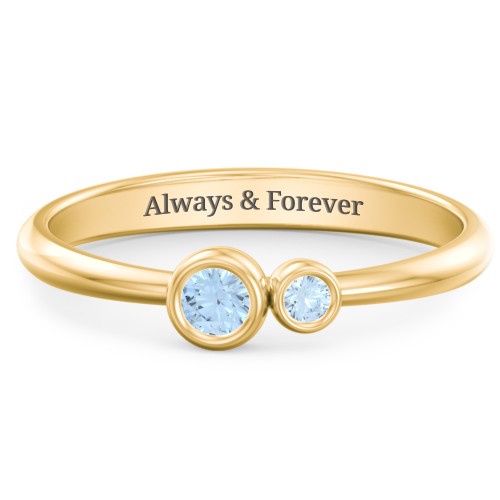 Generations 2-Stone Bezel Set Mother's Ring – 18K Gold Plated Silver with Blue Topaz