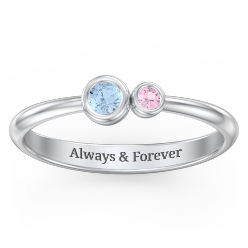Generations 2-Stone Bezel Set Mother's Ring – Sterling Silver with Blue Topaz and Pink Tourmaline