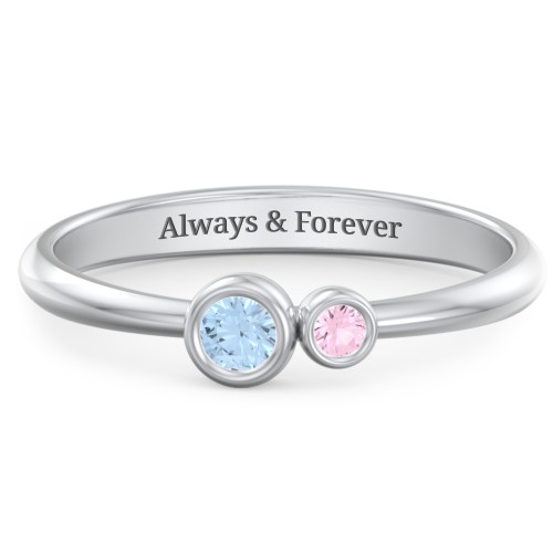 Generations 2-Stone Bezel Set Mother's Ring – Sterling Silver with Blue Topaz and Pink Tourmaline