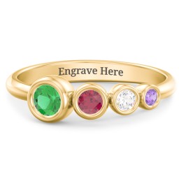 Generations 4-Stone Bezel Set Mother's Ring in 18K Gold Plated Silver with Emerald, Ruby, Cubic Zirconia, and Amethyst