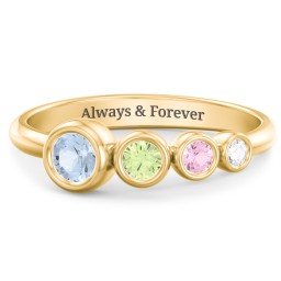 Generations 4-Stone Bezel Set Mother's Ring in 18K Gold Plated Silver with Aquamarine, Peridot, Pink Tourmaline, and Cubic Zirconia