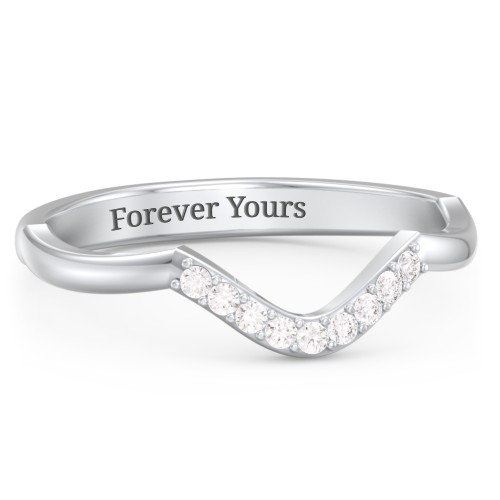 Deep-Curve Wedding Band With Accents – Sterling Silver with White Premium Zirconia