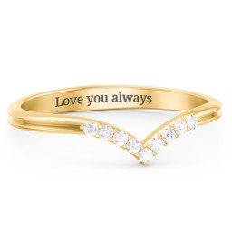 V-Band Wedding Ring With Accents in 18K Gold Plated Silver with White Premium Zirconia