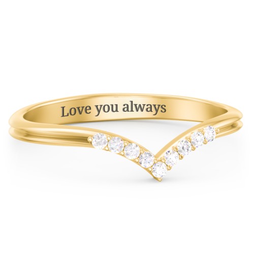 V-Band Wedding Ring With Accents – 18K Gold Plated Silver with Lab Diamond