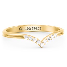 V-Band Wedding Ring With Accents in 18K Gold Plated Silver with White Premium Zirconia