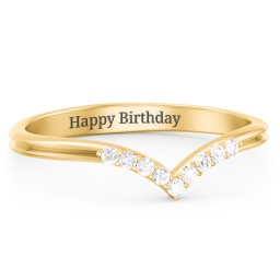 V-Band Wedding Ring With Accents in 18K Gold Plated Silver with White Premium Zirconia