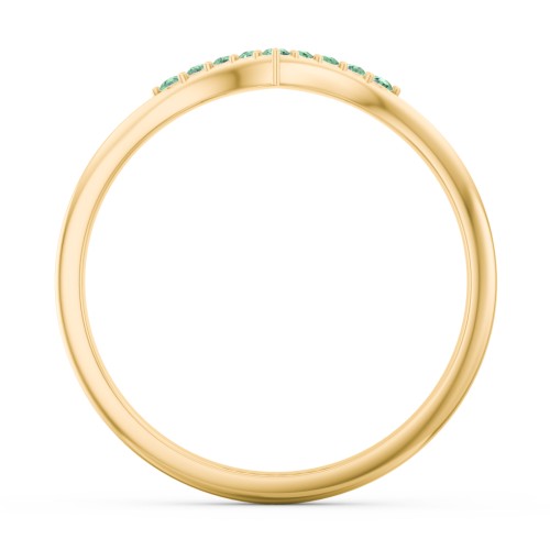 V-Band Wedding Ring With Accents – 18K Gold Plated Silver with Green Premium Zirconia