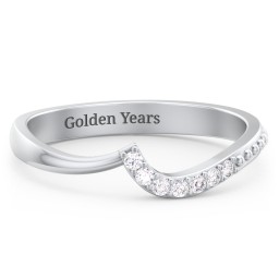 Curved Asymmetrical Wedding Band With Accents in 925 Sterling Silver with White Premium Zirconia
