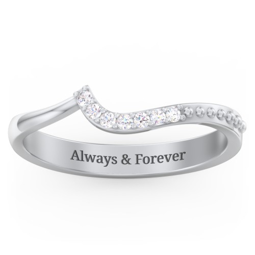 Curved Asymmetrical Wedding Band With Accents – Sterling Silver with Diamond