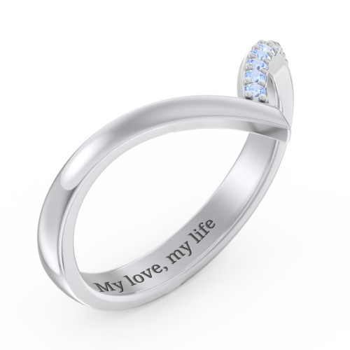 Deep-V Wedding Band With Accents – Sterling Silver with Fancy Blue Premium Zirconia