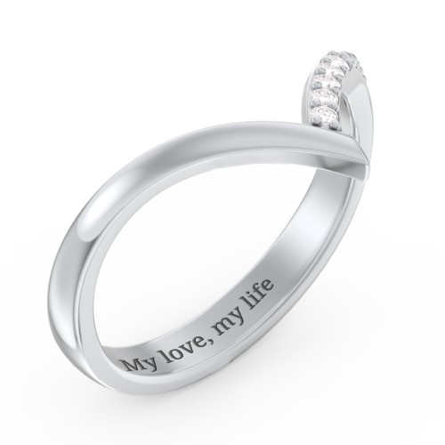 Deep-V Wedding Band With Accents – Sterling Silver with White Premium Zirconia