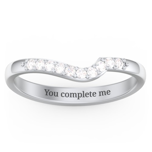 Curved Asymmetrical Wedding Band With Accents – Sterling Silver with Diamond