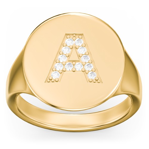 Pavé Initial Signet Ring - A