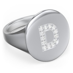 Pavé Initial Signet Ring - D – Sterling Silver with White Premium Zirconia