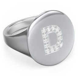 Pavé Initial Signet Ring - D in 925 Sterling Silver with White Premium Zirconia