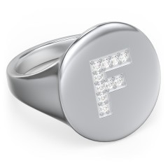 Pavé Initial Signet Ring - F – Sterling Silver with White Premium Zirconia