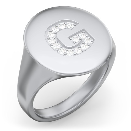 Pavé Initial Signet Ring - G – Sterling Silver with White Premium Zirconia
