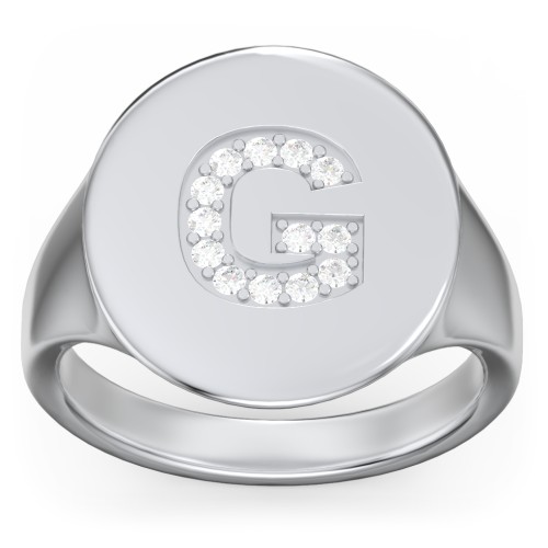 Pavé Initial Signet Ring - G – Sterling Silver with White Premium Zirconia