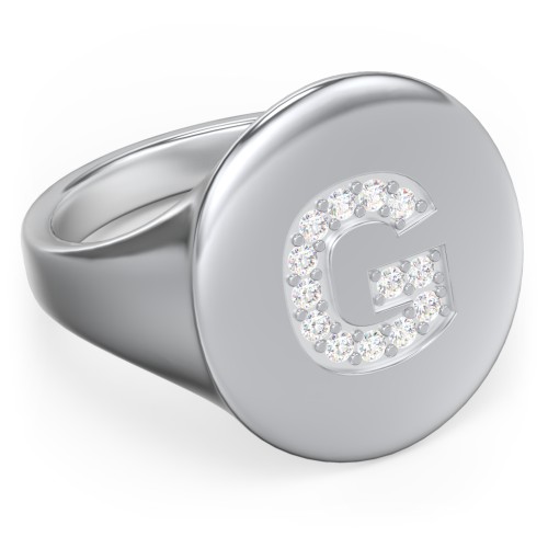Pavé Initial Signet Ring - G – Sterling Silver with White Premium Zirconia
