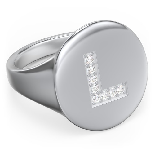 Pavé Initial Signet Ring - L – Sterling Silver with White Premium Zirconia