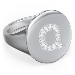 Pavé Initial Signet Ring - Q – Sterling Silver with White Premium Zirconia