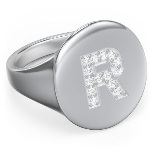 Pavé Initial Signet Ring - R – Sterling Silver with White Premium Zirconia