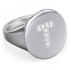 Pavé Initial Signet Ring - T