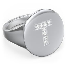 Pavé Initial Signet Ring - T