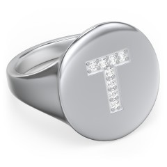 Pavé Initial Signet Ring - T – Sterling Silver with White Premium Zirconia