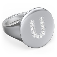 Pavé Initial Signet Ring - U – Sterling Silver with White Premium Zirconia