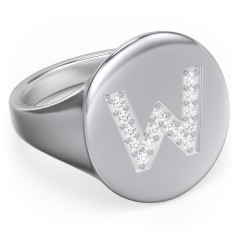 Pavé Initial Signet Ring - W – Sterling Silver with White Premium Zirconia