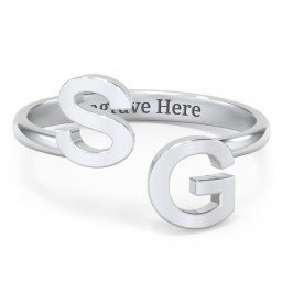 Double Initial Open Cuff Ring in 925 Sterling Silver