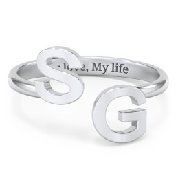 Double Initial Open Cuff Ring in 925 Sterling Silver